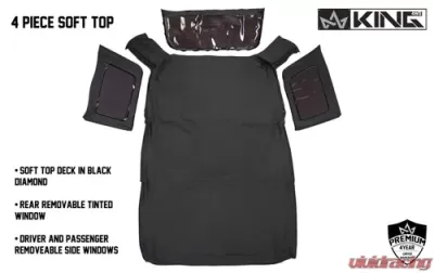 King 4WD Jeep JK Replacement Soft Top Tinted Windows For 10-18 Wrangler JK 4 Door Black Diamond - 14010635