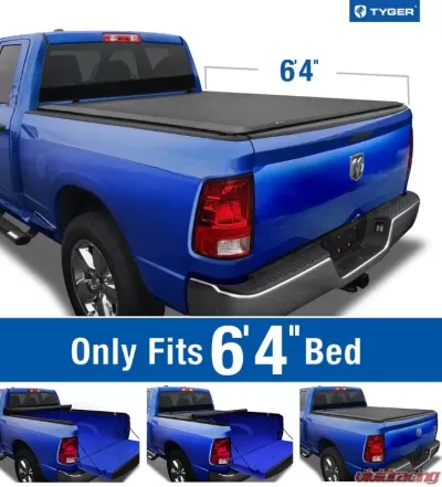 Tyger Auto T1 Soft Roll Up Truck Bed Tonneau Cover (6'4") Dodge Ram 1500 | 2500 | 3500 2002-2020 - TG-BC1D9014