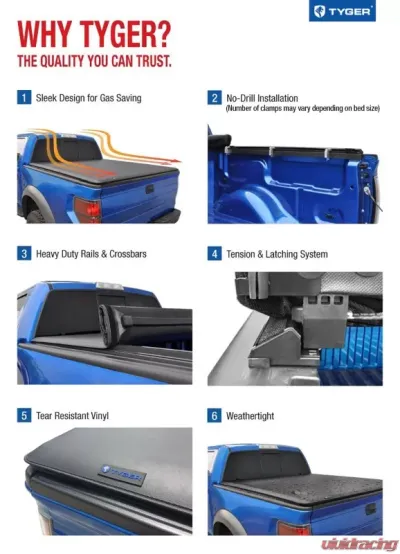 Tyger Auto T1 Soft Roll Up Truck Bed Tonneau Cover (8-Feet) Dodge Ram 1500 | 2500 | 3500 2002-2020 - TG-BC1D9015