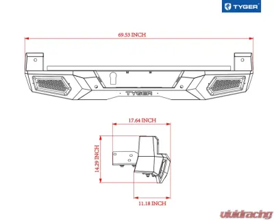 Tyger Auto Fury Rear Bumper Toyota Tacoma 2016-2021 - TG-BP9T80198