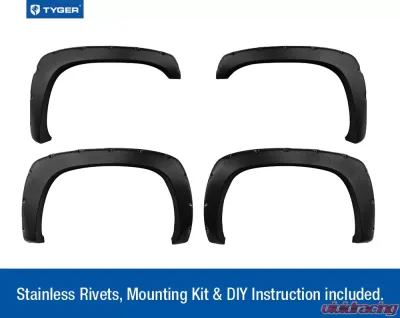 Tyger Auto Bolt-Riveted Style Fender Flares (Rugged-Textured Matte Black) Chevrolet Silverado | GMC Sierra 1999-2006 - TG-FF8C4057