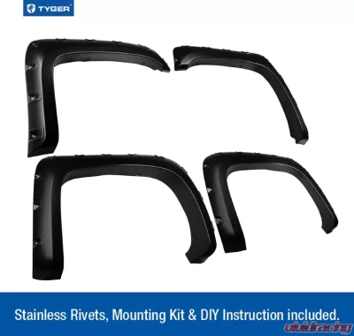 Tyger Auto Bolt-Riveted Style Fender Flares Chevrolet Silverado 1500 | 2500 | 3500 2007-2014 - TG-FF8C4068