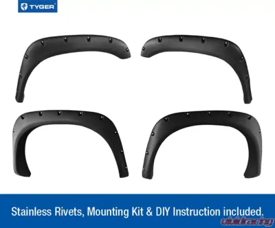 Tyger Auto Bolt-Riveted Style Fender Flares (Fine-Textured Matte Black) Dodge Ram 1500 | 2500 | 3500 2002-2009 - TG-FF8D4078