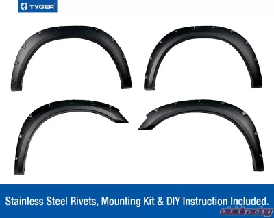 Tyger Auto Bolt-Riveted Style Fender Flares (Rugged-Textured Matte Black) Ram 2500 | 3500 2010-2018 - TG-FF8D4137