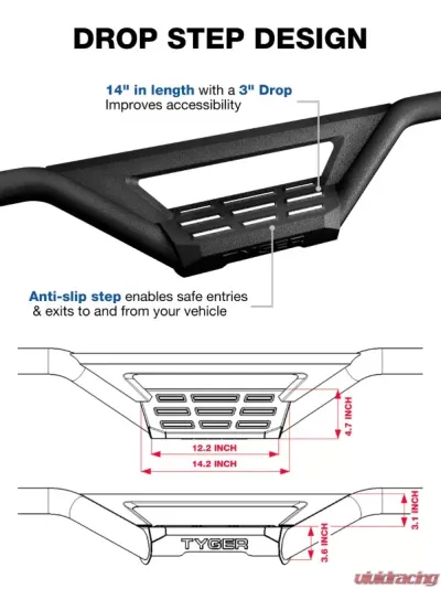 Tyger Auto Textured Black Drop Step Bars Chevrolet Silverado | GMC Sierra 1500|2500|3500 Crew Cab 2019-2021 - TG-LD2C60248