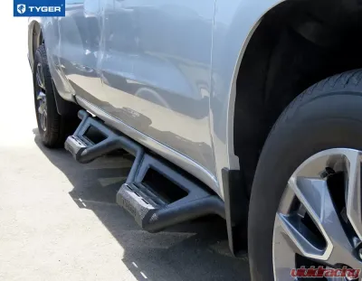 Tyger Auto Textured Black Drop Step Bars Chevrolet Silverado | GMC Sierra 1500|2500|3500 Crew Cab 2019-2021 - TG-LD2C60248