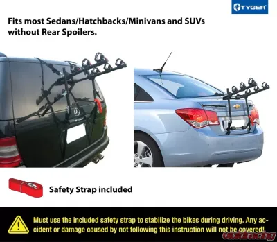 Tyger Auto Trunk Mounted 3-Bike Carrier Rack - TG-RK3B203S
