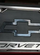 American Car Craft Brushed Stainless Synergy Green Solid License Plate Frame w/Inlay Chevrolet Corvette C5                                     - ACC-032050-SGRN - Image 3