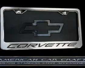 American Car Craft Brushed Stainless Black Carbon Fiber License Plate Frame w/Inlay Chevrolet Corvette C5