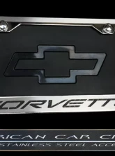 American Car Craft Brushed Stainless Synergy Green Solid License Plate Frame w/Inlay Chevrolet Corvette C5                                     - ACC-032050-SGRN - Image 3