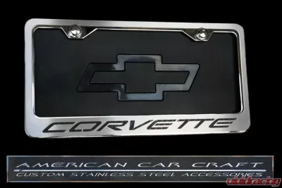 American Car Craft Brushed Stainless Synergy Green Solid License Plate Frame w/Inlay Chevrolet Corvette C5 - ACC-032050-SGRN