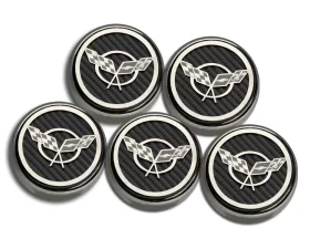 American Car Craft 5Pc Auto Transmission Brushed Black Crossed Flags Logo Fluid Cap Covers Chevrolet Corvette C5 | Z06 1997-2004