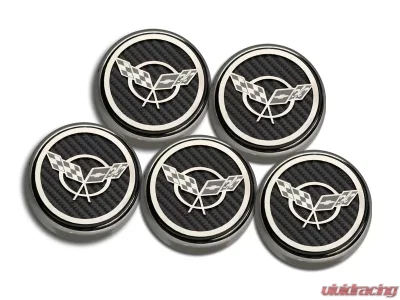 American Car Craft 5Pc Auto Transmission Brushed Black Crossed Flags Logo Fluid Cap Covers Chevrolet Corvette C5 | Z06 1997-2004 - ACC-033073-BBLK