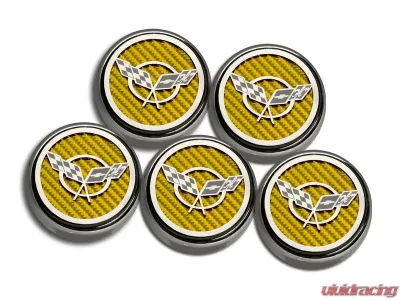 American Car Craft 5Pc Auto Transmission Yellow Carbon Fiber Crossed Flags Logo Fluid Cap Covers Chevrolet Corvette C5 | Z06 1997-2004 - ACC-033073-YLW