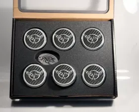 American Car Craft 6Pc Manual Trans Black Solid Cross Flag Emblem Fluid Cap Covers Chevrolet Corvette C5 | Z06 1997-2004