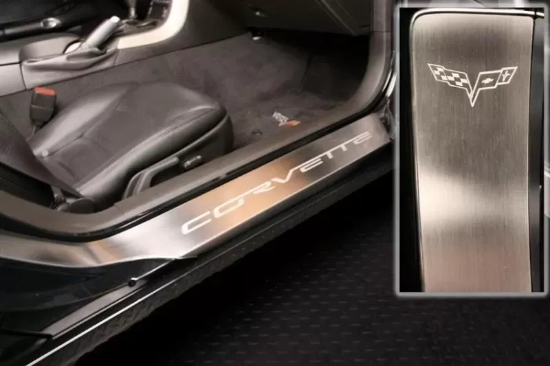 American Car Craft Doorsills Etched GM LICENSED Satin 2pc Chevrolet Corvette 2005-2013 - ACC-041047