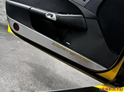 American Car Craft 2Pc Brushed Stainless Bright Red Solid Door Guards Chevrolet Corvette C6 2005-2013 - ACC-041048-BSRD