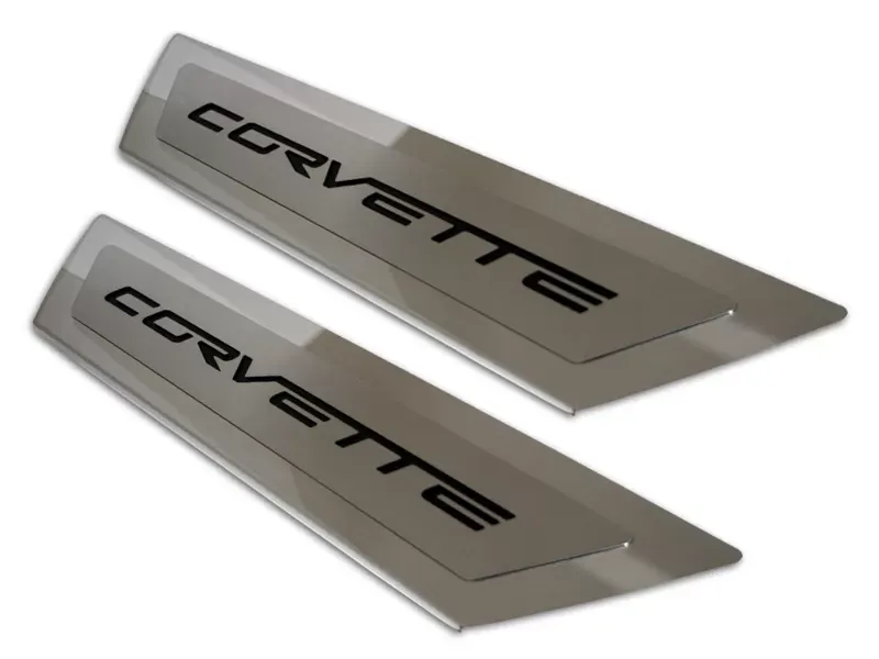 American Car Craft 2Pc Polished Stainless Corvette Inlay Solid Yellow Outer Door Sills Chevrolet Corvette C6 2005-2013 - ACC-041051-SYLW
