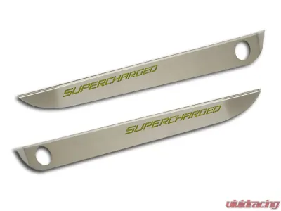 American Car Craft 2Pc Brushed Stainless Green Carbon Fiber Door Guards w/Supercharged Inlay Chevrolet Corvette C6 2005-2013 - ACC-041057-GRN
