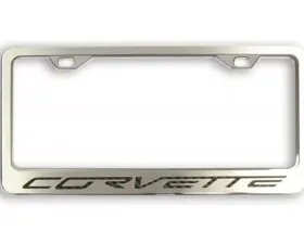 American Car Craft Brushed Black Brushed Stainless CORVETTE Inlay Lettering License Plate Frame Chevrolet Corvette C6 2005-2013