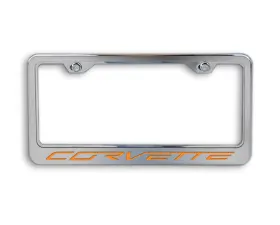 American Car Craft Orange Carbon Fiber Brushed Stainless CORVETTE Inlay Lettering License Plate Frame Chevrolet Corvette C6 2005-2013