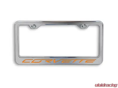 American Car Craft Orange Carbon Fiber Brushed Stainless CORVETTE Inlay Lettering License Plate Frame Chevrolet Corvette C6 2005-2013 - ACC-042110-ORG