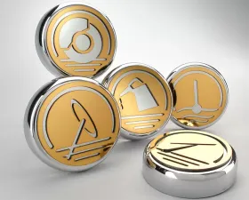 American Car Craft 5Pc Set Automatic Transmission Gold Executive Series Fluid Cap Cover Chevrolet Corvette C5 | C6 1997-2013