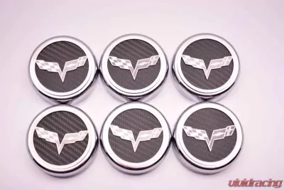 American Car Craft 6Pc Black Carbon Fiber Manual Trans Crossed Flag Fluid Cap Covers Chevrolet Corvette C6 2005-2013 - ACC-043083-BLK
