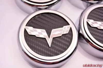 American Car Craft 6Pc Red Carbon Fiber Manual Trans Crossed Flag Fluid Cap Covers Chevrolet Corvette C6 2005-2013 - ACC-043083-RD