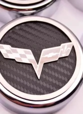 American Car Craft 6Pc White Carbon Fiber Manual Trans Crossed Flag Fluid Cap Covers Chevrolet Corvette C6 2005-2013                                     - ACC-043083-WHT - Image 2