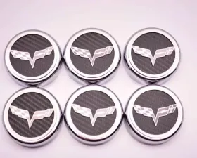 American Car Craft 6Pc White Carbon Fiber Manual Trans Crossed Flag Fluid Cap Covers Chevrolet Corvette C6 2005-2013