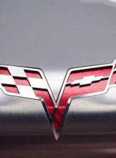 American Car Craft Stainless Steel Red Carbon Fiber Deluxe Alternator Cover w/Crossed Flags Emblem Chevrolet Corvette C6 2005-2013                                     - ACC-043122-RD - Image 3