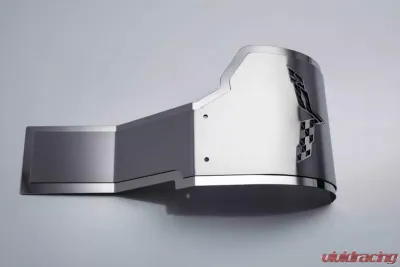 American Car Craft Stainless Steel White Carbon Fiber Deluxe Alternator Cover w/Crossed Flags Emblem Chevrolet Corvette C6 2005-2013 - ACC-043122-WHT