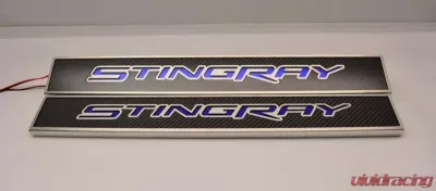 American Car Craft 2Pc Blue Led Carbon Fiber Replacement Door Sills Chevrolet Corvette Stingrays C7 2014-2019 - ACC-051004-BLUL
