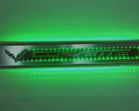 American Car Craft 2Pc Brushed Stainless Green Led Door Sill Overlays Chevrolet Corvette Z06 | Z51 | Stingray C7 2014-2019