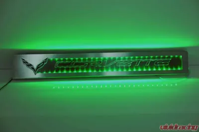 American Car Craft 2Pc Brushed Stainless Green Led Door Sill Overlays Chevrolet Corvette Z06 | Z51 | Stingray C7 2014-2019 - ACC-051017-GRNL