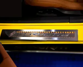American Car Craft 2Pc Brushed Stainless Red Led Door Sill Overlays Chevrolet Corvette Z06 | Z51 | Stingray C7 2014-2019