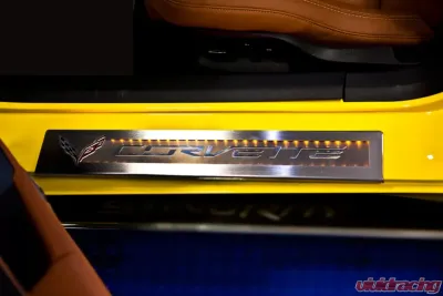 American Car Craft 2Pc Brushed Stainless Red Led Door Sill Overlays Chevrolet Corvette Z06 | Z51 | Stingray C7 2014-2019 - ACC-051017-RDL