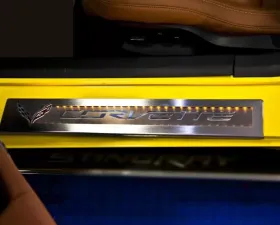 American Car Craft 2Pc Brushed Stainless Blue Led Door Sill Overlays Chevrolet Corvette Z06 | Z51 | Stingray C7 2014-2019