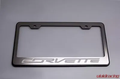 American Car Craft Corvette Lettering Black Solid License Plate Frame Chevrolet Corvette Stingray C7 2014-2019 - ACC-052083-SBLK