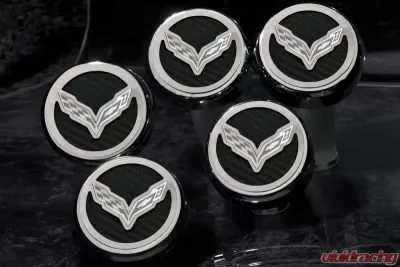 American Car Craft 5Pc Flag Style Automatic Trans White Carbon Fiber Fluid Cap Covers Chevrolet Corvette Stingray C7 | Z06 | Z51 2014-2019 - ACC-053013-WHT