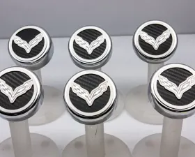 American Car Craft 6Pc Flag Style Manual Trans Black Carbon Fiber Fluid Cap Covers Chevrolet Corvette Stingray C7 | Z06 | Z51 2014-2019
