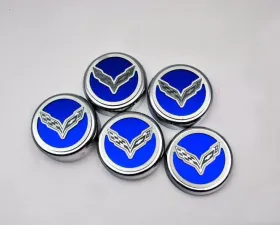 American Car Craft 6Pc Flag Style Manual Trans Blue Carbon Fiber Fluid Cap Covers Chevrolet Corvette Stingray C7 | Z06 | Z51 2014-2019
