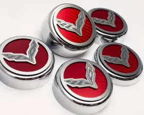 American Car Craft 6Pc Flag Style Manual Trans Red Carbon Fiber Fluid Cap Covers Chevrolet Corvette Stingray C7 | Z06 | Z51 2014-2019