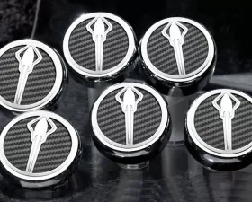 American Car Craft 6Pc Manual Trans Black Carbon Fiber Stingray Emblem Fluid Cap Covers Chevrolet Corvette C7 | Z06 | Z51 2014-2019