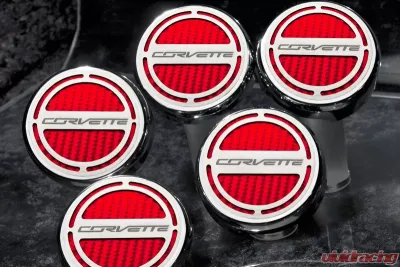 American Car Craft 5Pc Auto Trans Bright Red Solid Corvette Style Fluid Cap Covers Chevrolet Corvette Stingray C7 | Z06 | Z51 2014-2019 - ACC-053017-BSRD