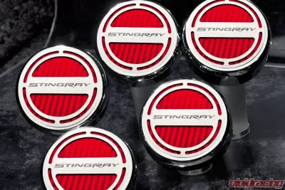 American Car Craft 5Pc Auto Trans Yellow Solid Stingray Script Fluid Cap Covers Chevrolet Corvette C7 | Z06 | Z51 2014-2019 - ACC-053019-SYLW