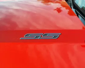 American Car Craft 2Pc Polished Stainless Steel Faux Carbon Fiber Emblems Chevrolet Camaro SS