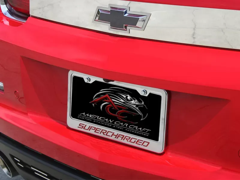 American Car Craft Stainless Yellow Solid Custom Supercharged License Plate Frame Chevrolet Camaro - ACC-102070-SYLW