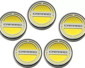 American Car Craft 5Pc Yellow Carbon Fiber Engine Fluid Cap Covers Chevrolet Camaro V6 2010-2015